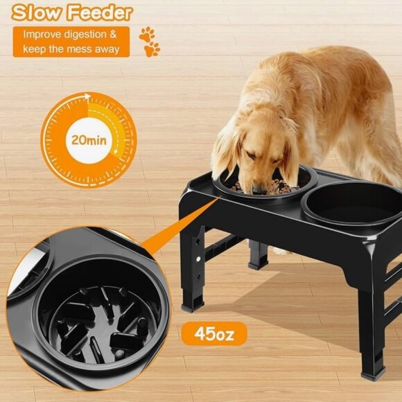 Adjustable Elevated Slow Feeder Dog Bowl Stand 4 Heights - Picture 4 of 8